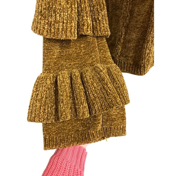 For The Republic Womens M Brown Ruffled Sleeve Chenille Sweater - Picture 3 of 13